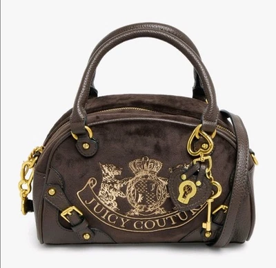 Juicy Couture Brown Twig Velour Bowling Bag Bowler with Purse Dog Y2K RRP£180 👜