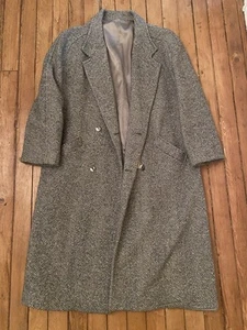 Vintage 90s Cellini Made In USA Wool Overcoat Great Herringbone XL Raglan Sleeve - Picture 1 of 8