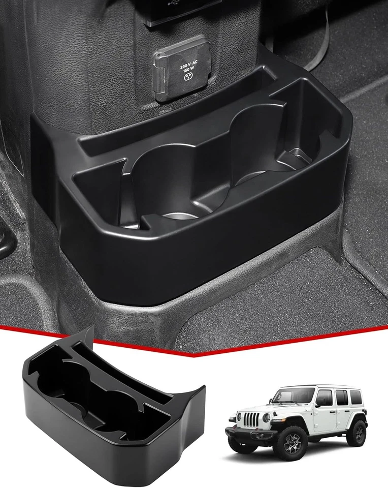 Organizador de caja de almacenamiento montado en el piso portavasos trasero para Jeep Wrangler JL 2018+ Foto 1 de 4