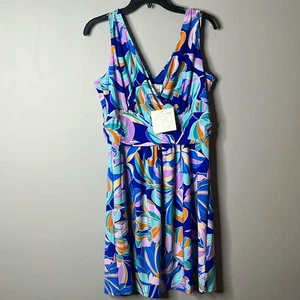 Cappagallo Blue Floral V-neck Sleeveless Dress Medium New with Tags - Picture 1 of 4