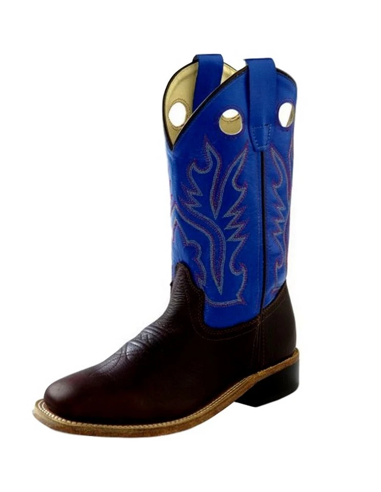 Botas de Vaquero Old West Niños Cuero Puntera Cuadrada Azul Trueno BSC1840 Foto 1 de 1