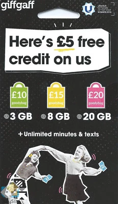 Giffgaff Giff Gaff Nano/Micro/Standard 3 in 1 SIM FREE £5 Credit Unlimited Data