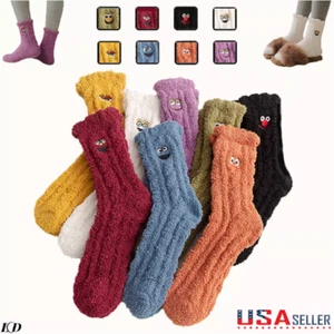 Women Coral Velvet Socks Cartoon Embroidered Winter Warm Fluffy Cozy Girl Sock - Picture 1 of 23