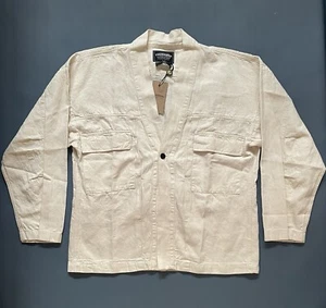FRIZMWORKS Linen Denim Trucker Duramagi Jacket | Natural Ecru | Large | BNWT - Picture 1 of 17