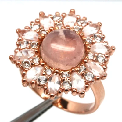 Женское кольцо из серебра 925 пробы с неотапливаемым розовым кварцем и белым топазом размер 6,5 - Изображение 1 из 4