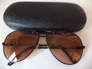 SERENGETI ESSENTIALS DR5223 Used Black Metal Aviator Sunglasses Vtg - Picture 1 of 3