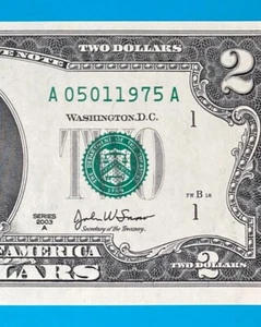 May 1, 1975 / 5 January 1975 : A 05011975 A BIRTHDAY Note $2 Two Dollar Bill - Picture 1 of 3