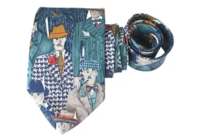 HUGO BOSS MEN'S TIE GREEN/GENTLEMEN PRINT WIDTH: 3.7/8" LENGTH: 55" - Picture 1 of 3