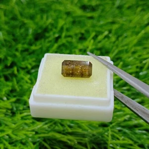 3.3 Carats Step Cut Emerald Shape Yellow Color Natural Epidote Gemstone - Picture 1 of 4