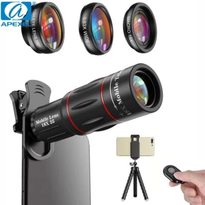 APEXEL 5in1 Phone Lens Kit 18X telescope Fisheye Wide Angle macro Lens for Phone - Image 1 of 4