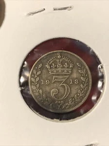 1913 GREAT BRITAIN GEORGE V SILVER 3 PENCE KM-813 CIRCULATED TONED ENGLISH COIN - Picture 1 of 4