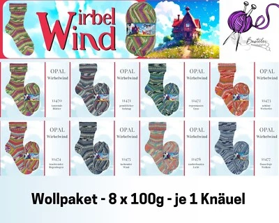 Sockenwollpaket "Opal Wirbelwind" 8x100g Sockenwolle 4fach mulesingfrei - Bild 1 von 4