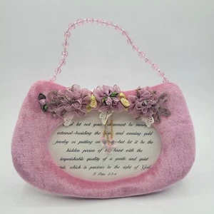 Victorian Style Pink Velvet and Jewelry Purse Picture Frame With Bible Verse  - Picture 1 of 12