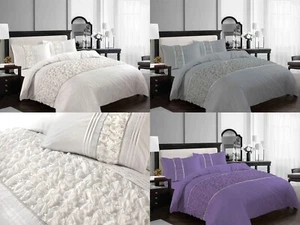 Aurora Duvet Cover Set Ruffled Lace Sequence Polycotton Bedding Set Pillowcase - Picture 1 of 13