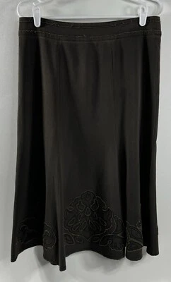 Falda acampanada con dobladillo bordado marrón media pantorrilla Cabi para mujer 8 carrera Foto 1 de 4