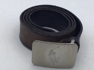 Vintage Polo Ralph Lauren Cuero Marrón Cinturón Escudo Hebilla Talla 32 Q1 - Imagen 1 de 5