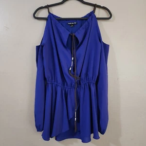 Double Zero Womens Pullover Coldshoulder Tunic Blouse Size M Blue Peplum Top - Picture 1 of 8