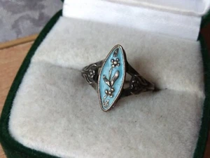VINTAGE Retro LAST CENTURY hand ring Enamel size 8 SILVER plated flower - Picture 1 of 7