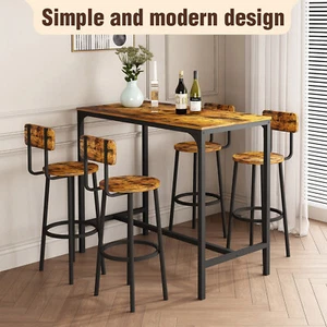 5PCS Dining Table Stool Set Metal High Bar Table Set Kitchen Cafe Pub Vintage - Picture 1 of 8