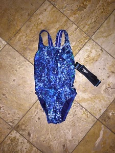 Speedo One-Piece Swimsuit Youth Girl's 6 / 22 Splatter Splash Powerflex NWT $74 - Picture 1 of 7