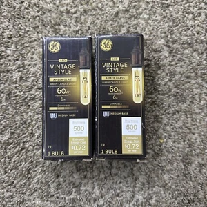GE 60-Watt Vintage Style Clear Amber Glass T9 LED w/Standard Medium Base 2 Pack - Picture 1 of 3