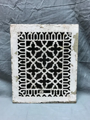 Antique Cast Iron Gothic Heat Grate Floor Register 8x10 VTG White Old 1027-23B Cover