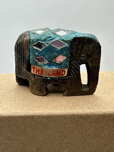 Vintage Thailand Carved Wood Elephant Decoration Souvenir - Picture 1 of 9