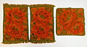 VTG MCM Fieldcrest Poppies Hand Towel Flower Power Orange Green Fringe Cotton - Picture 1 of 7
