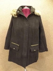 Roaman NEW Sporty Black Wool Anorak Storm Coat Detach Hood Faux Fox Fur Trim 20W - Picture 1 of 8