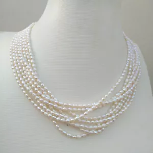 8 Strand Natural Mini AAA+ Akoya White Real Pearl Necklace 18" 14K GOLD P - Picture 1 of 8