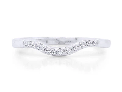 Curved Wedding Band Ring Round Cut Natural Diamond Accent 925 Sterling Silver - Image 1 of 4