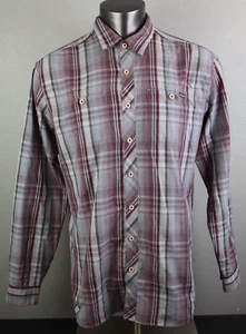 Mens Eddie Bauer Travex Button Front Shirt Size L T Red Gray Plaid Long Sleeve - Picture 1 of 10