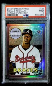 MINT  PSA 9 2018 Topps Heritage Chrome Purple Refractor 580 Ronald Acuna Rookie - Picture 1 of 2