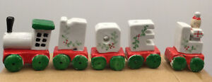 Vintage Porcelain Ceramic Noel Christmas Train Holds Candles 4 Cars & Engine