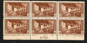 1934 U.S. NATIONAL PARKS ISSUE 4c MESA VERDE Plt#Blk of 6 Sc#743 M/NH/OG GEM ! - Picture 1 of 1