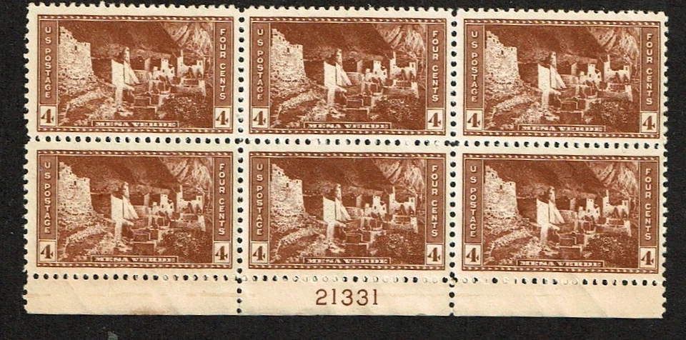 1934 U.S. NATIONAL PARKS ISSUE 4c MESA VERDE Plt#Blk of 6 Sc#743 M/NH/OG GEM ! - Image 1 of 1