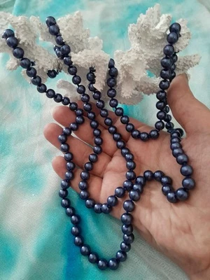 COLLANA LUNGHISSIMA DONNA PERLE BLU ANNODATA A MANO 150 CM ELEGANTE CON CHIUSURA - Immagine 1 di 4