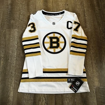 波士顿棕熊队 Patrice Bergeron #37 NHL 曲棍球球衣白色女式 S NEWITHTAG — 第 1/4 张图片