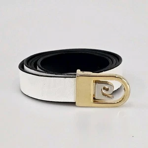 Cinturón De Colección Pierre Cardin Dorado Logo Hebilla Reversible Cuero Ajustado Blanco/Azul Marino 38" - Imagen 1 de 6
