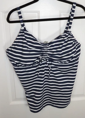 Lands End Tankini Top Womens 18D Navy Blue Striped Built In UnderWire Bra - Image 1 of 4