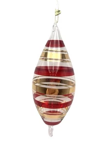 "Adorno de vidrio artístico Dansk de colección final rojo dorado estilo rayas navideñas 16219 5,5""" - Imagen 1 de 8