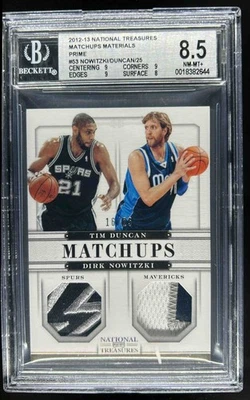 2012-13 National Treasures Dirk Nowitzki Tim Duncan Matchups Patch #/25 BGS 8.5 - Image 1 of 2