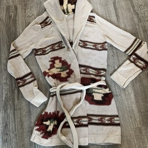Lucky Brand Cardigan Cotton/linen Blend Southwest Style Belted - Imagen 1 de 4