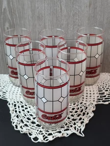 Vintage Set of 6 Coca-Cola Stained Glass Tiffany Style Frosted Tumblers 16oz - Picture 1 of 13