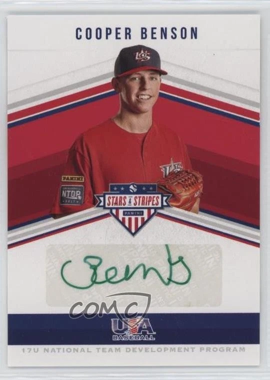 2018 Panini USA Baseball Stars & Stripes Green Ink /5 Cooper Benson #SS-CO Auto - Image 1 of 2