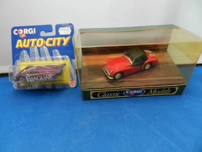 LOT (1)Corgi Classic Models Triumph TR3A Red Soft Top+(1)CORGI AUTO CITY JAGUAR - Image 1 of 4