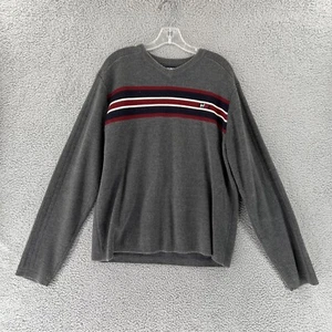90s Vtg Abercrombie Fitch XL Sweater Gray VNeck Stripe Athletic Fit A92 - Picture 1 of 14