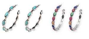 Turquoise Blue Hoop Earrings Multi Color Hoops Rainbow Fashion Boho Chic Jewelry - Picture 1 of 3