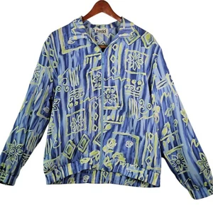 Teddi Vintage Womens Large Lightweight Jacket Blue Floral Zip Up Retro - Picture 1 of 12