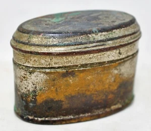 Antique Brass Round Oval Pill Box Original Old Hand Crafted - Picture 1 of 8